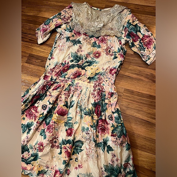 Vintage Dresses & Skirts - Vintage 70’s Floral Dress Vintage 70s Lace Dress Vintage Drop Waist Dress Cotton